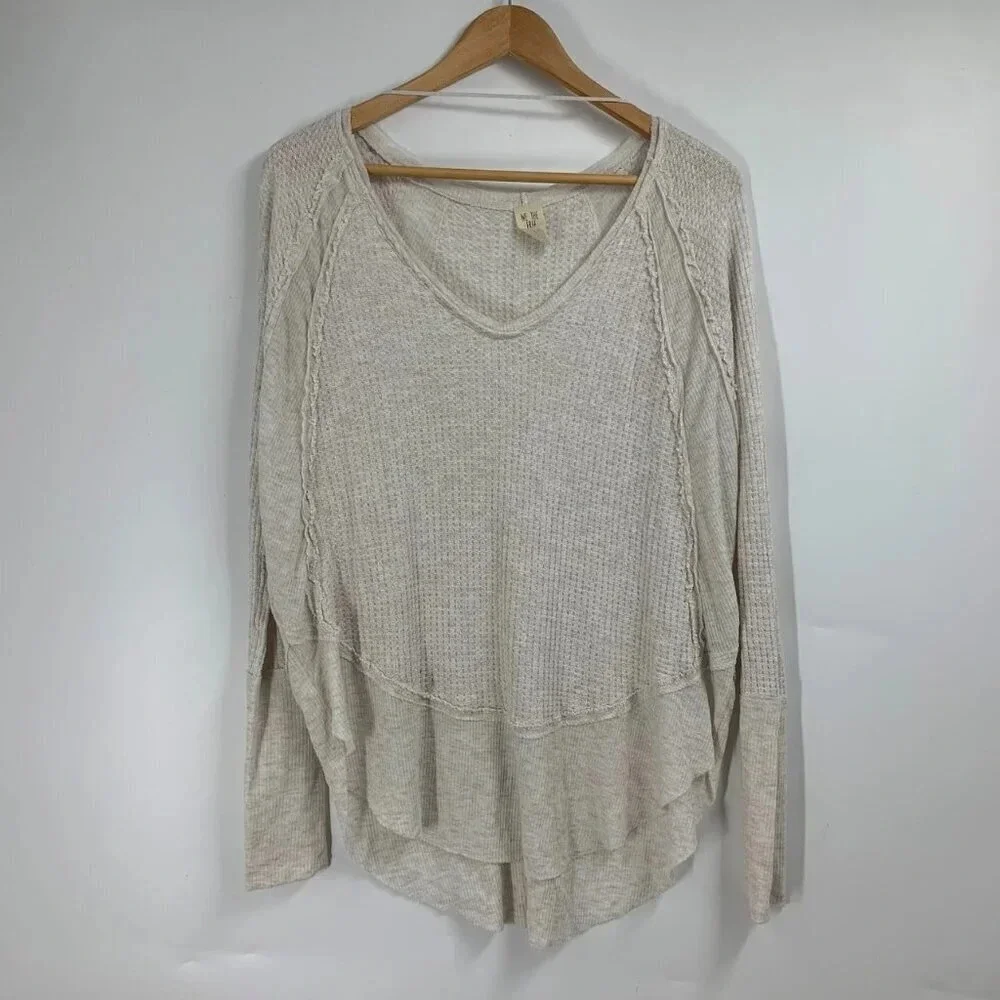 We The Free Free People Women's Catalina Ribbed Unfinished Trim Thermal Top SZ S